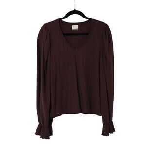 Nation Ltd Tabitha Maroon Pima Cotton Puff Long Sleeve V Neck Shirt L Career
